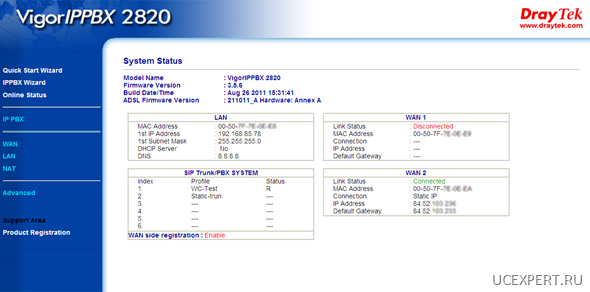 DrayTek VigorIPPBX 2820. System Status