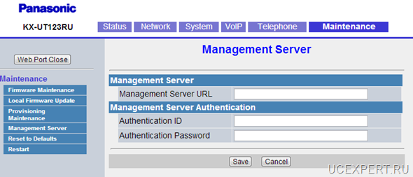 Рис. Web-интерфейсPanasonic KX-UT 113 / 123. Management Server
