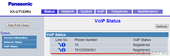 Рис. Web-интерфейсPanasonic KX-UT 113 / 123 