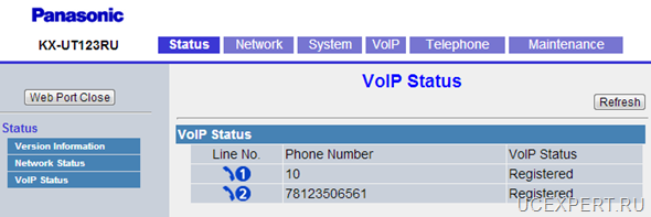 Рис. Web-интерфейсPanasonic KX-UT 113 / 123 