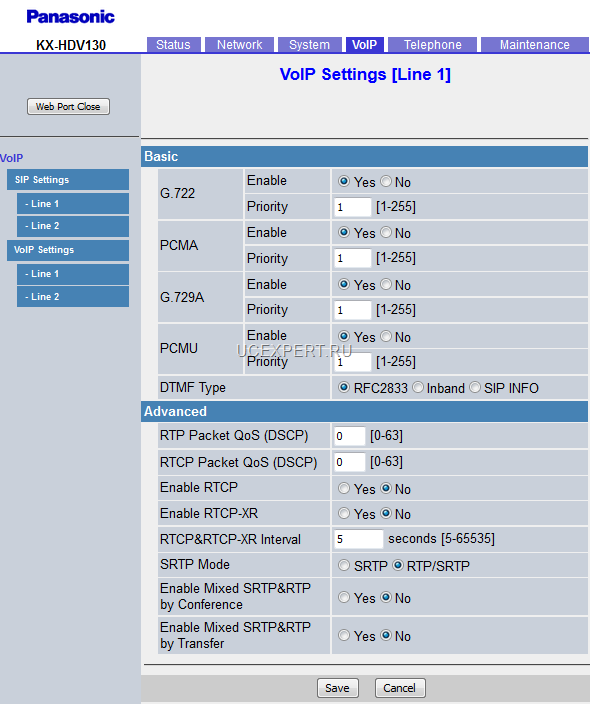 Рис. Веб-интерфейс. Меню VoIP Settings [Line 1]