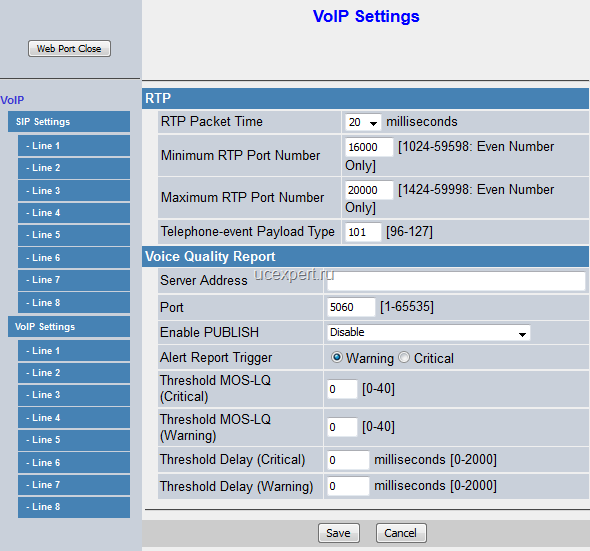 Рис. Меню VoIP Settings. Panasonic KX-TGP600.