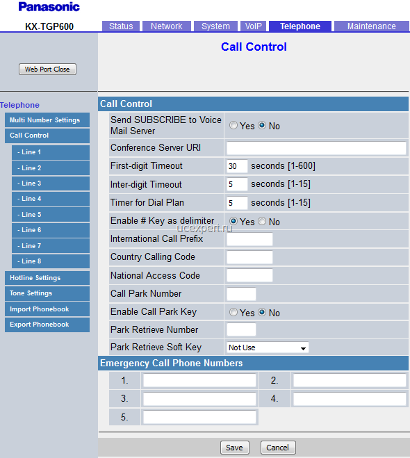 Рис. Меню “Call Control”. Panasonic KX-TGP600.